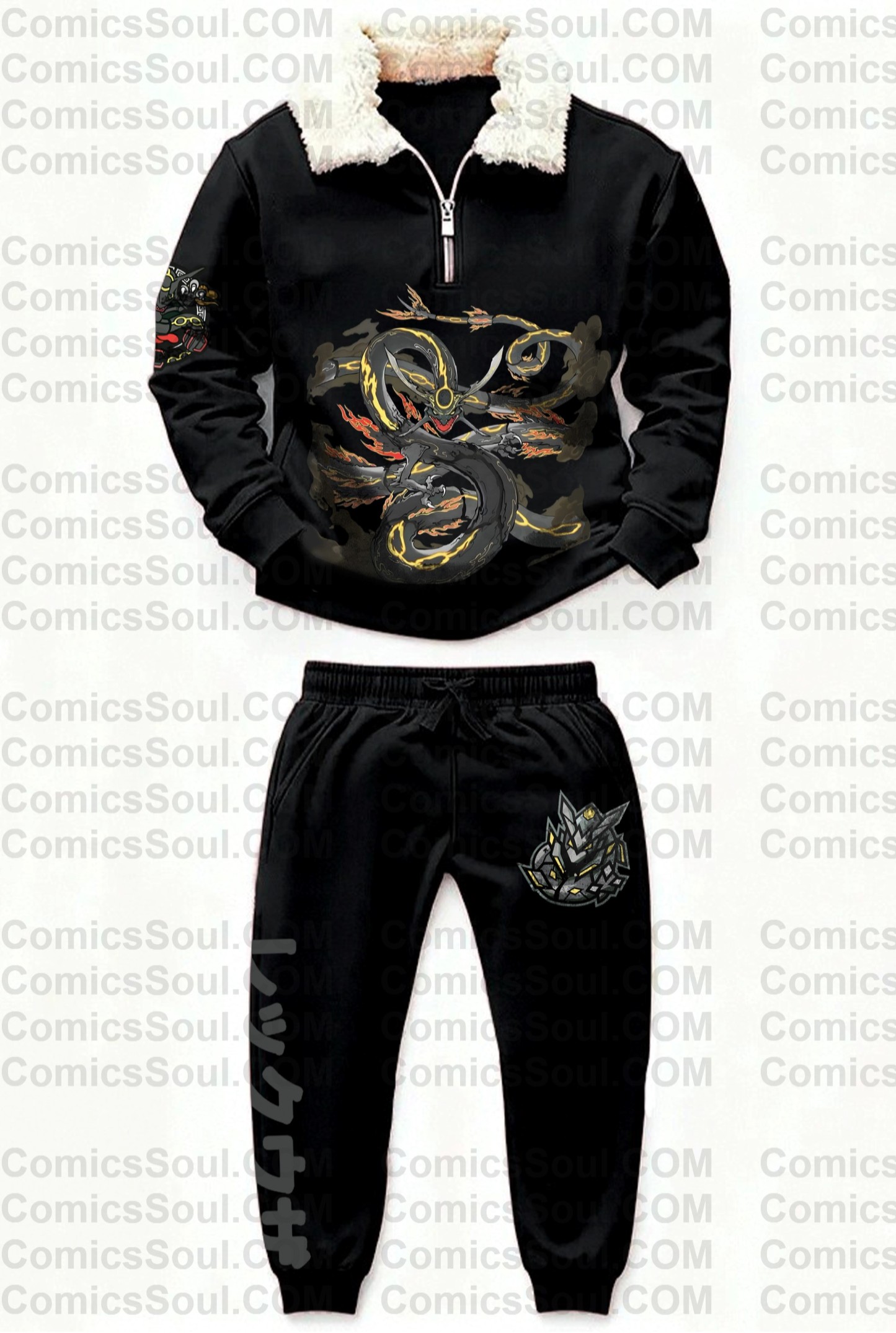 Unisex 1/4 Zip Anime Stand Fleece Collar Thick Sweatshirt & Sweatpant