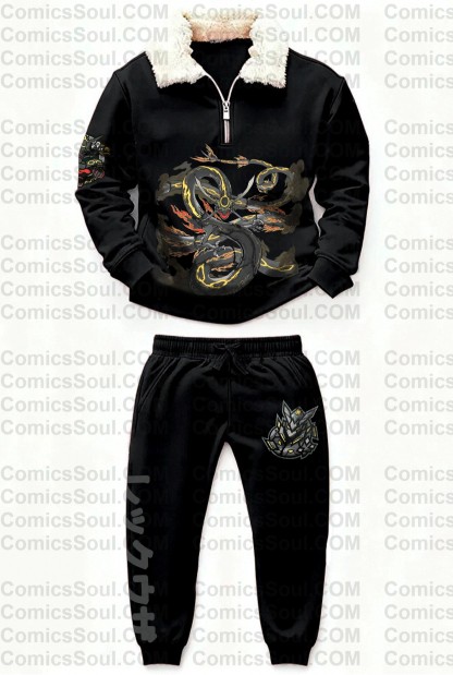 Unisex 1/4 Zip Anime Stand Fleece Collar Thick Sweatshirt & Sweatpant
