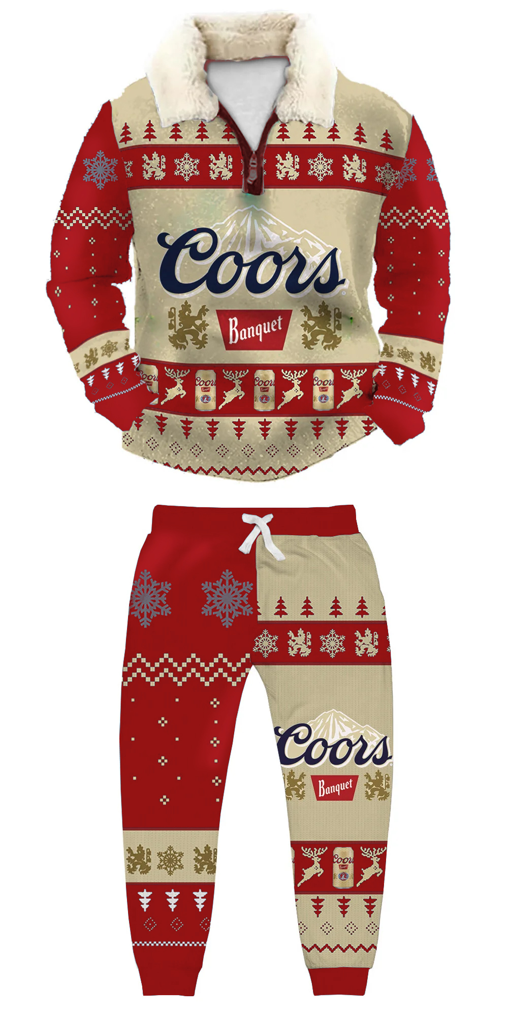 Unisex Christmas 1/4 Zip Stand Fleece Collar Thick Sweatshirt & Sweatpant