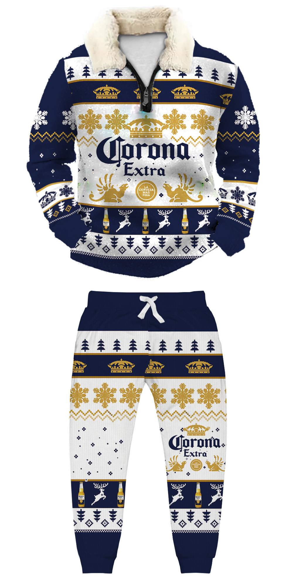 Unisex Christmas 1/4 Zip Stand Fleece Collar Thick Sweatshirt & Sweatpant