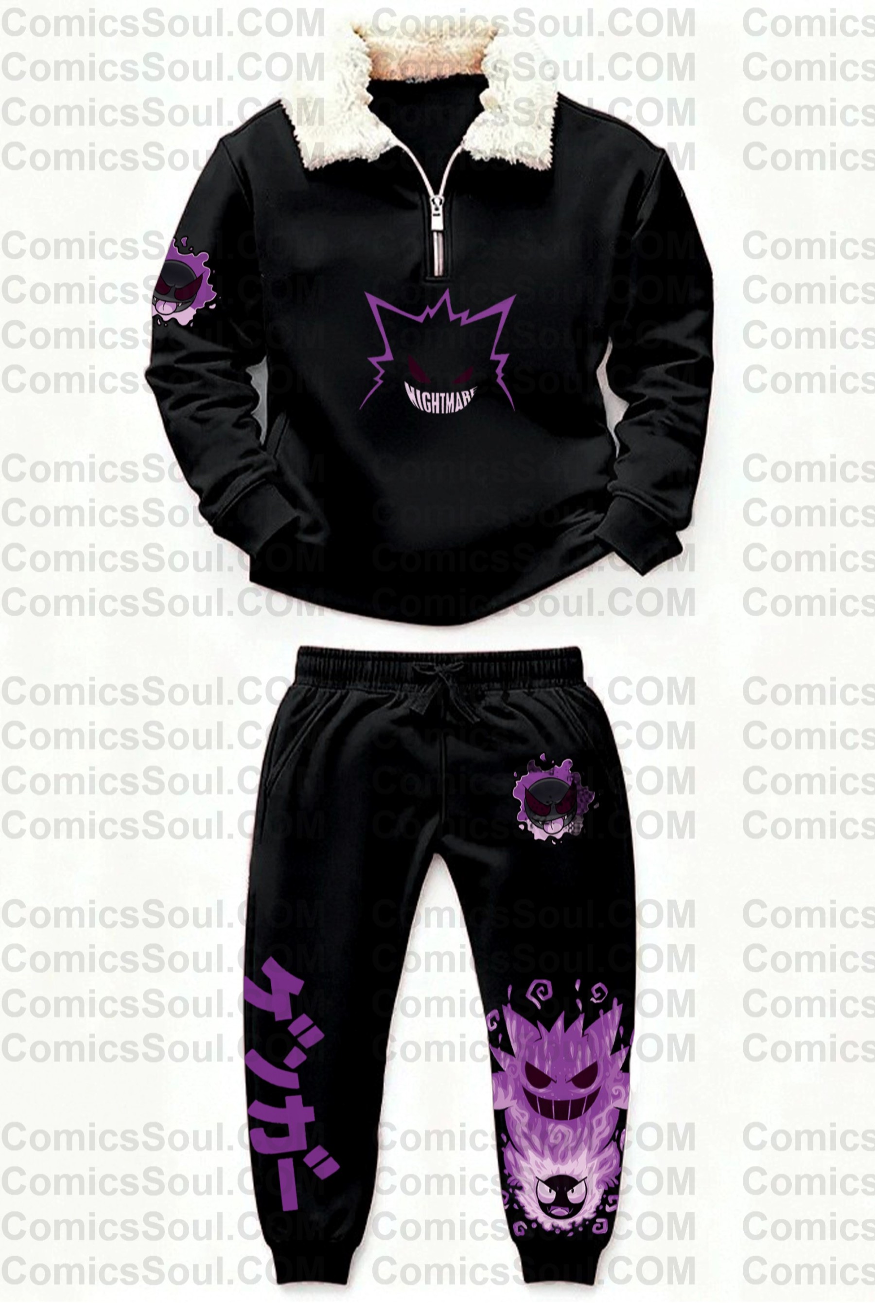 Unisex 1/4 Zip Anime Stand Fleece Collar Thick Sweatshirt & Sweatpant