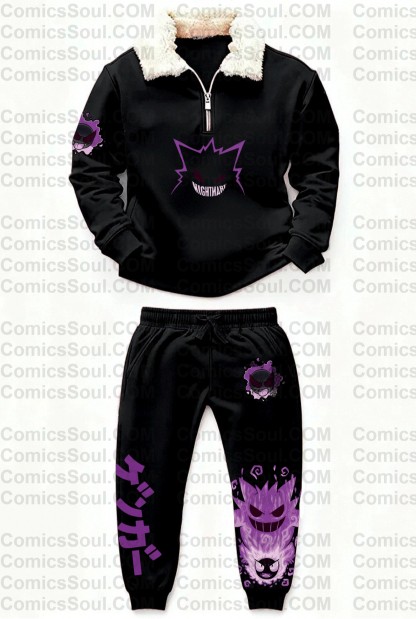 Unisex 1/4 Zip Anime Stand Fleece Collar Thick Sweatshirt & Sweatpant