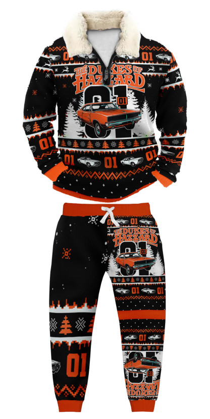 Unisex Christmas 1/4 Zip Stand Fleece Collar Thick Sweatshirt & Sweatpant