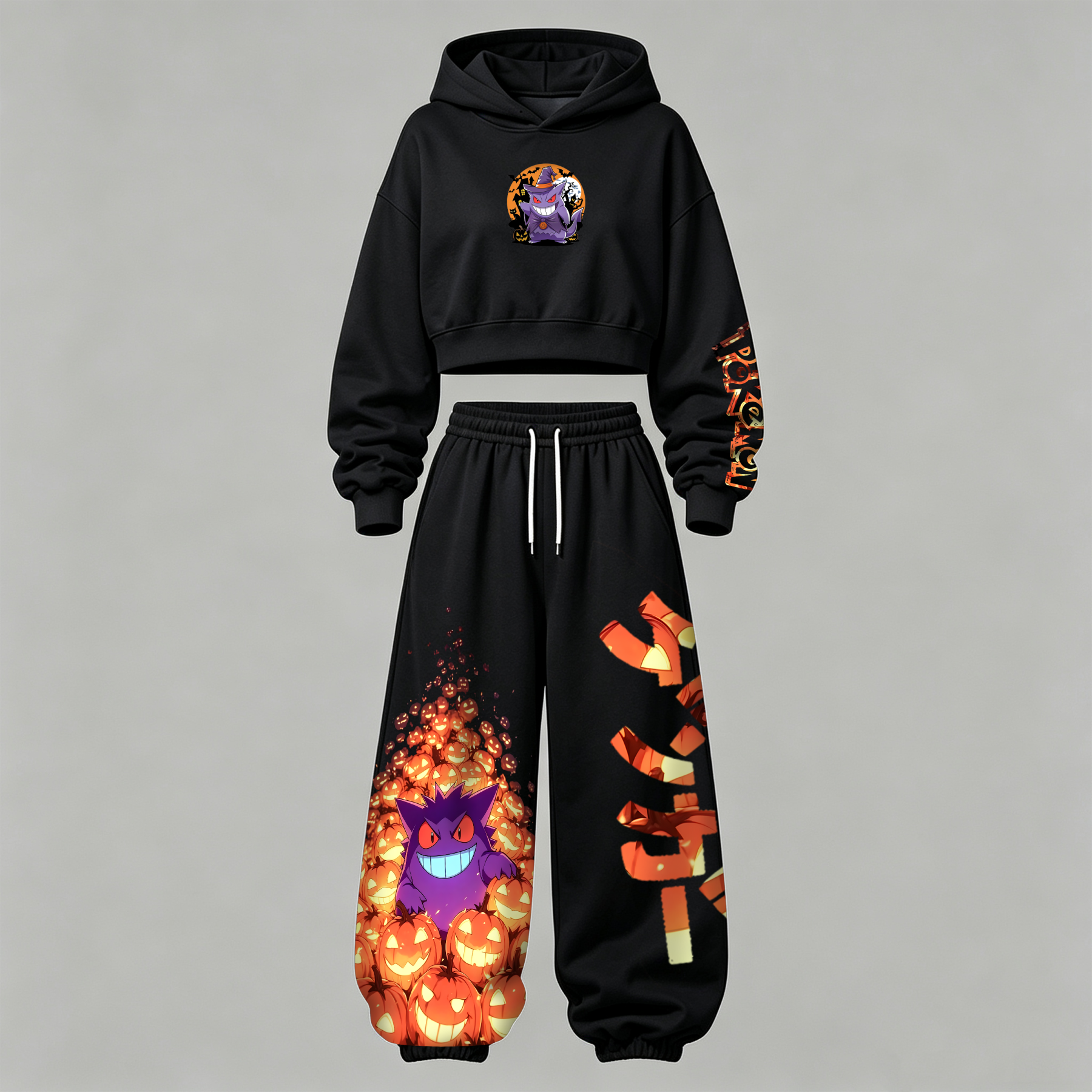 Pokémon Halloween Series Cropped Long Sleeve Hoodie & High Waist Jogger Pants Two Piece