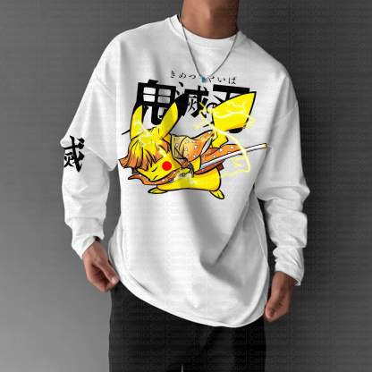 Unisex “Demon Slayer X Pokémon” Anime Graphic Streetwear Vintage Long-Sleeved T-shirt