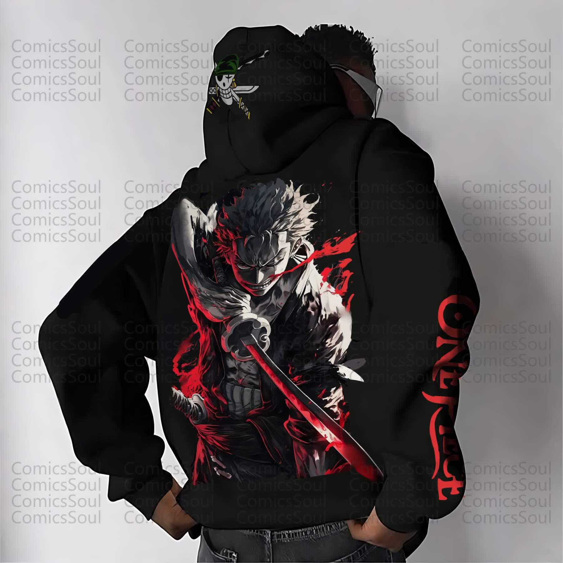 Unisex Anime Print Embroidered Casual Oversized Hoodie