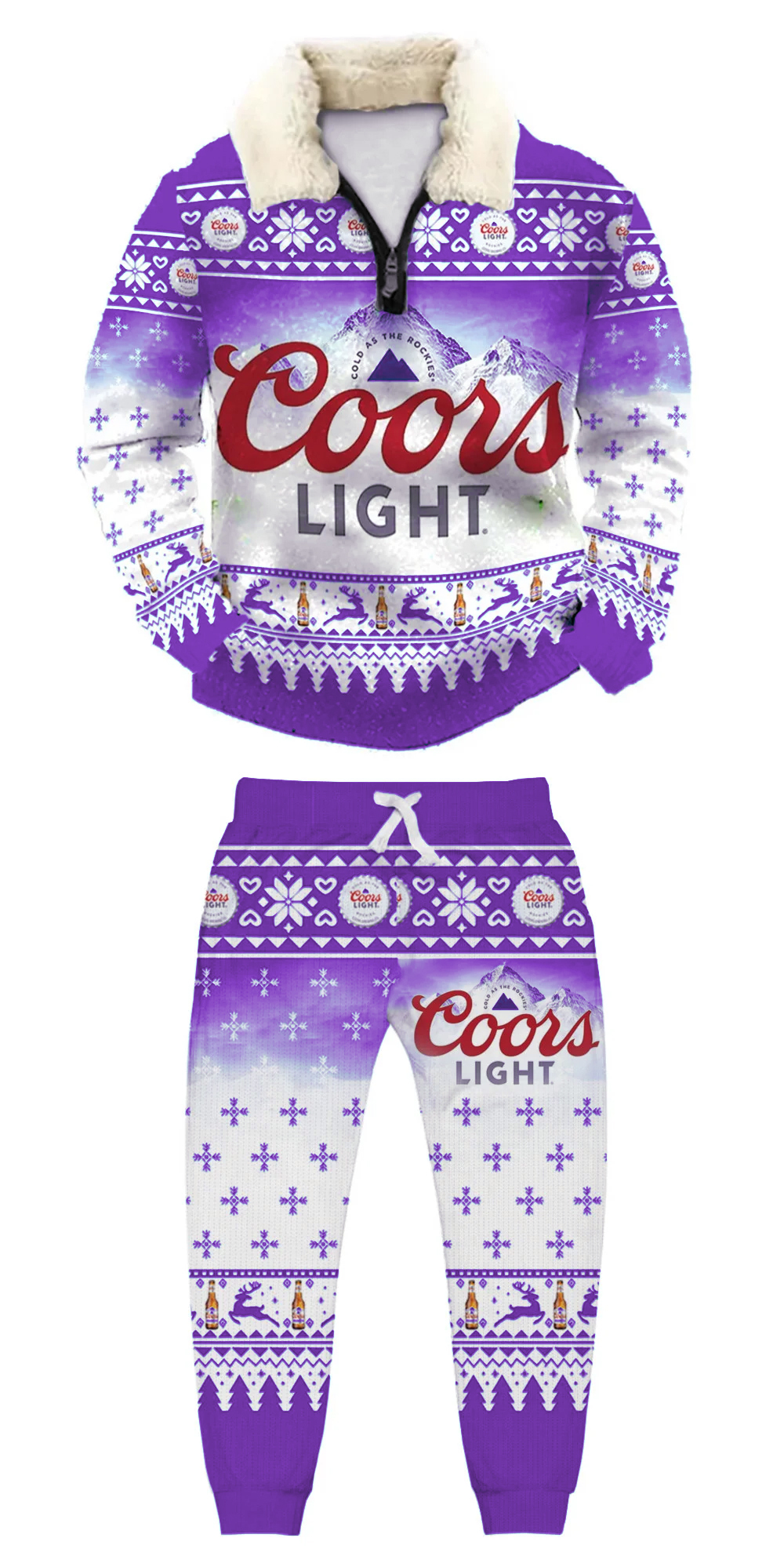 Unisex Christmas 1/4 Zip Stand Fleece Collar Thick Sweatshirt & Sweatpant Set