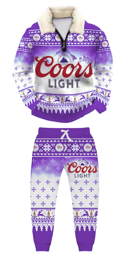 Unisex Christmas 1/4 Zip Stand Fleece Collar Thick Sweatshirt & Sweatpant Set