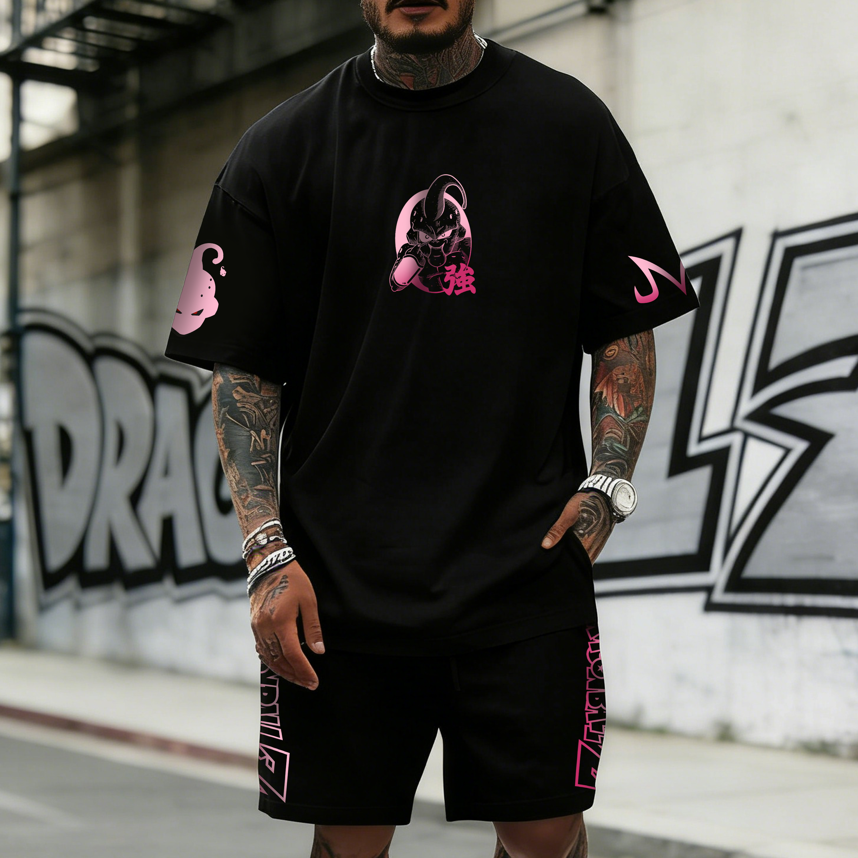 Unisex Anime Inspired Vintage T-shirt& Shorts 2 Pieces Set