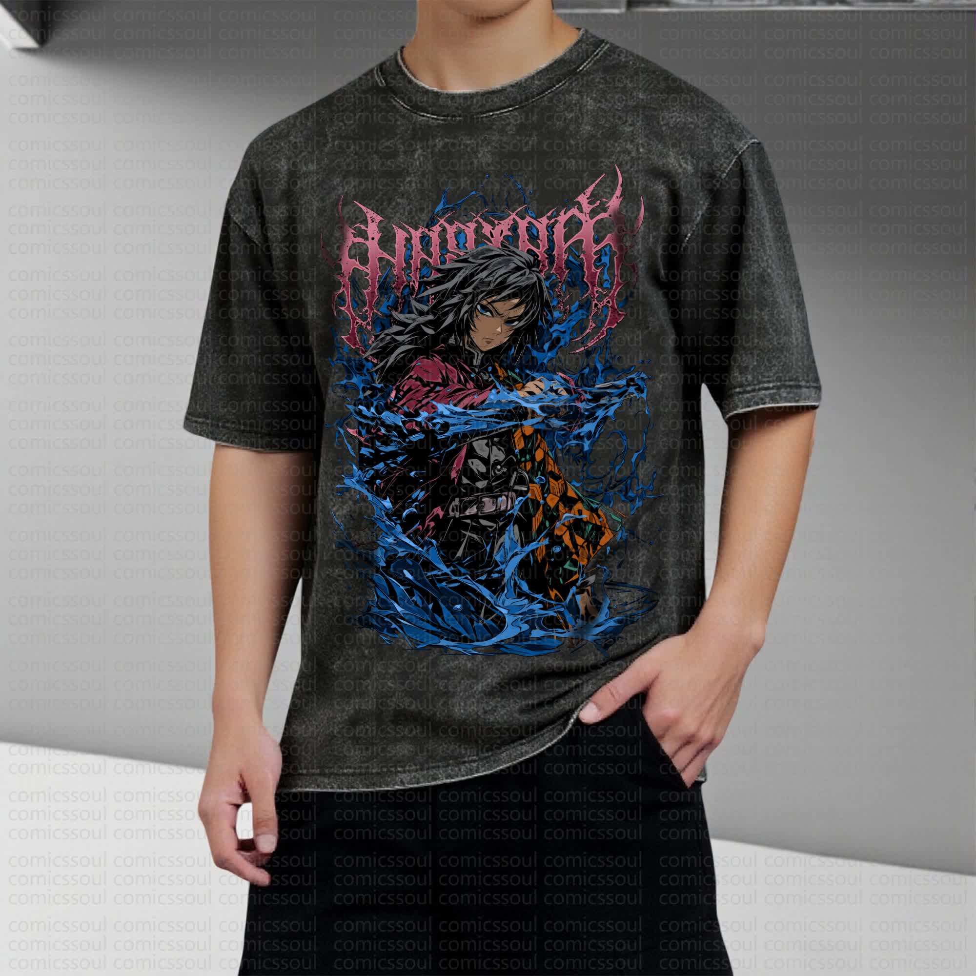Unisex Anime Inspired Vintage Washed T-Shirt丨Demon Slayer