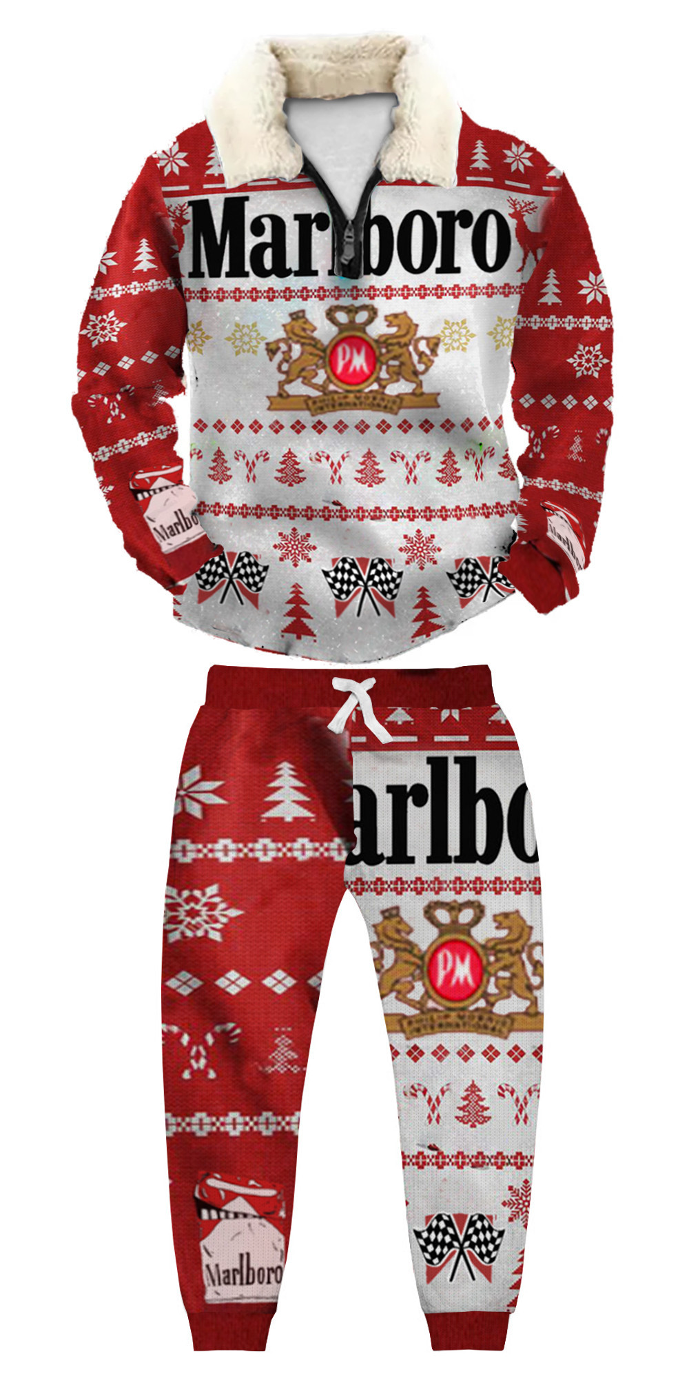 Unisex Christmas 1/4 Zip Stand Fleece Collar Thick Sweatshirt & Sweatpant