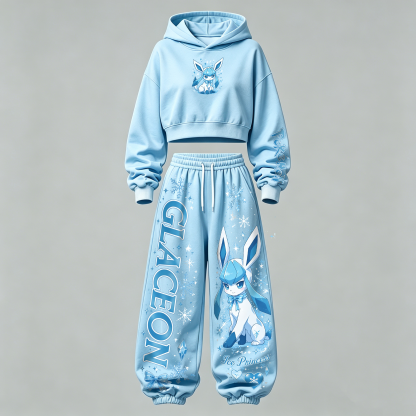 Pokémon Cropped Long Sleeve Hoodie & High Waist Jogger Pants Two Piece
