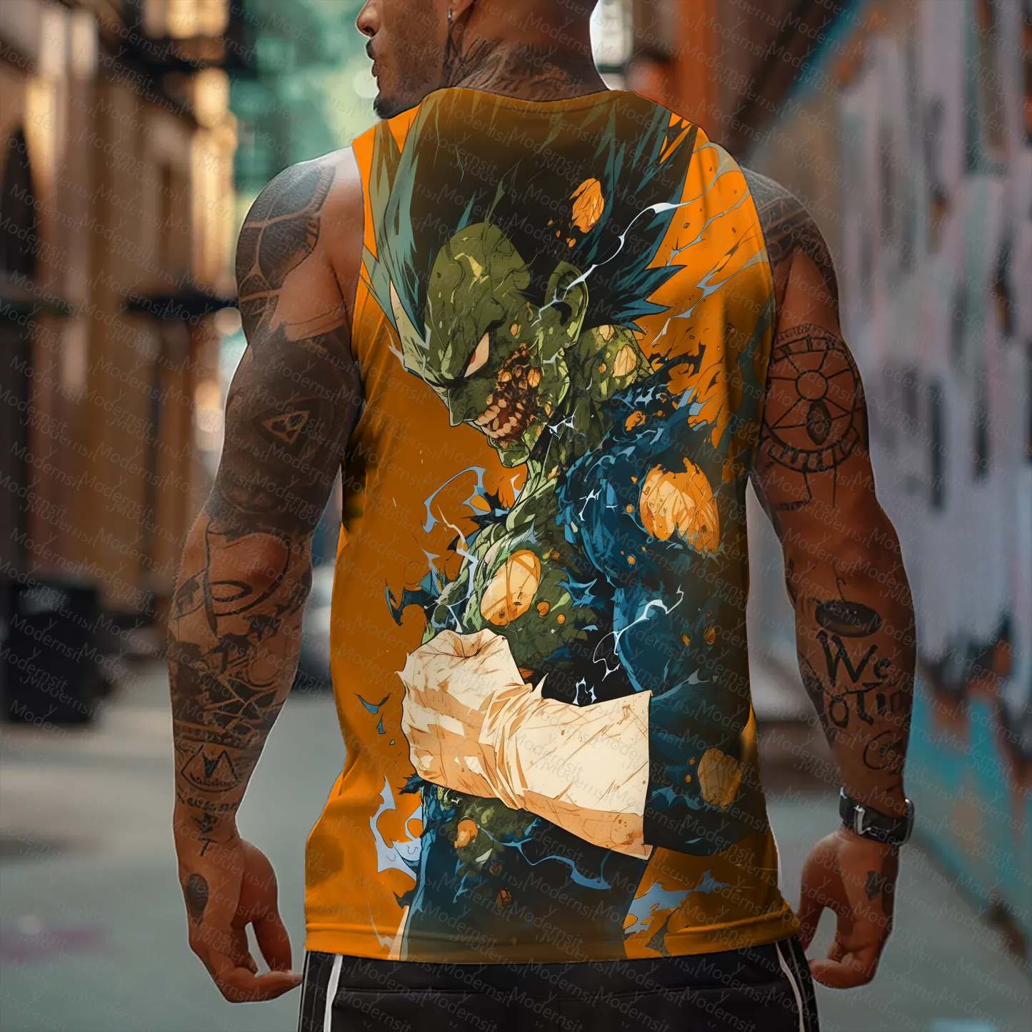 Oversized Anime Print Gym Tank Top
