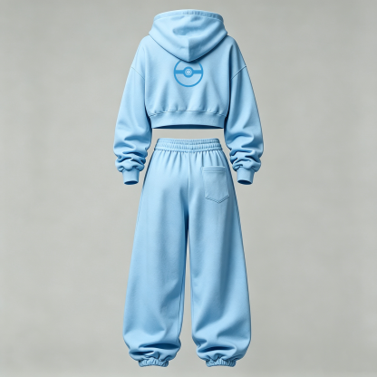 Pokémon Cropped Long Sleeve Hoodie & High Waist Jogger Pants Two Piece