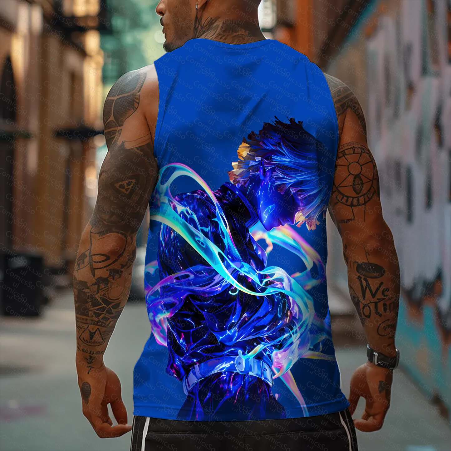 Oversized Anime Print Gym Tank Top