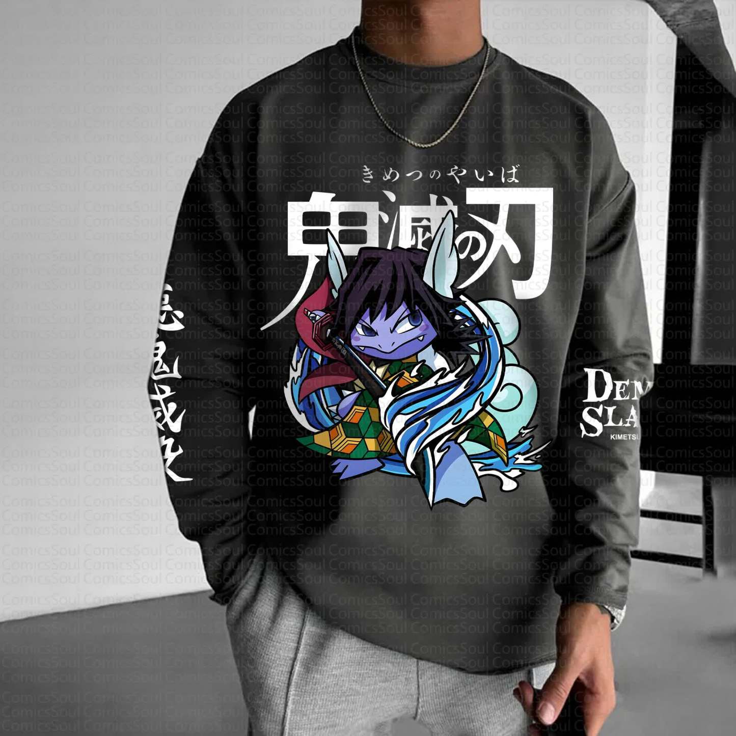 Unisex “Demon Slayer X Pokémon” Anime Graphic Streetwear Vintage Long-Sleeved T-shirt