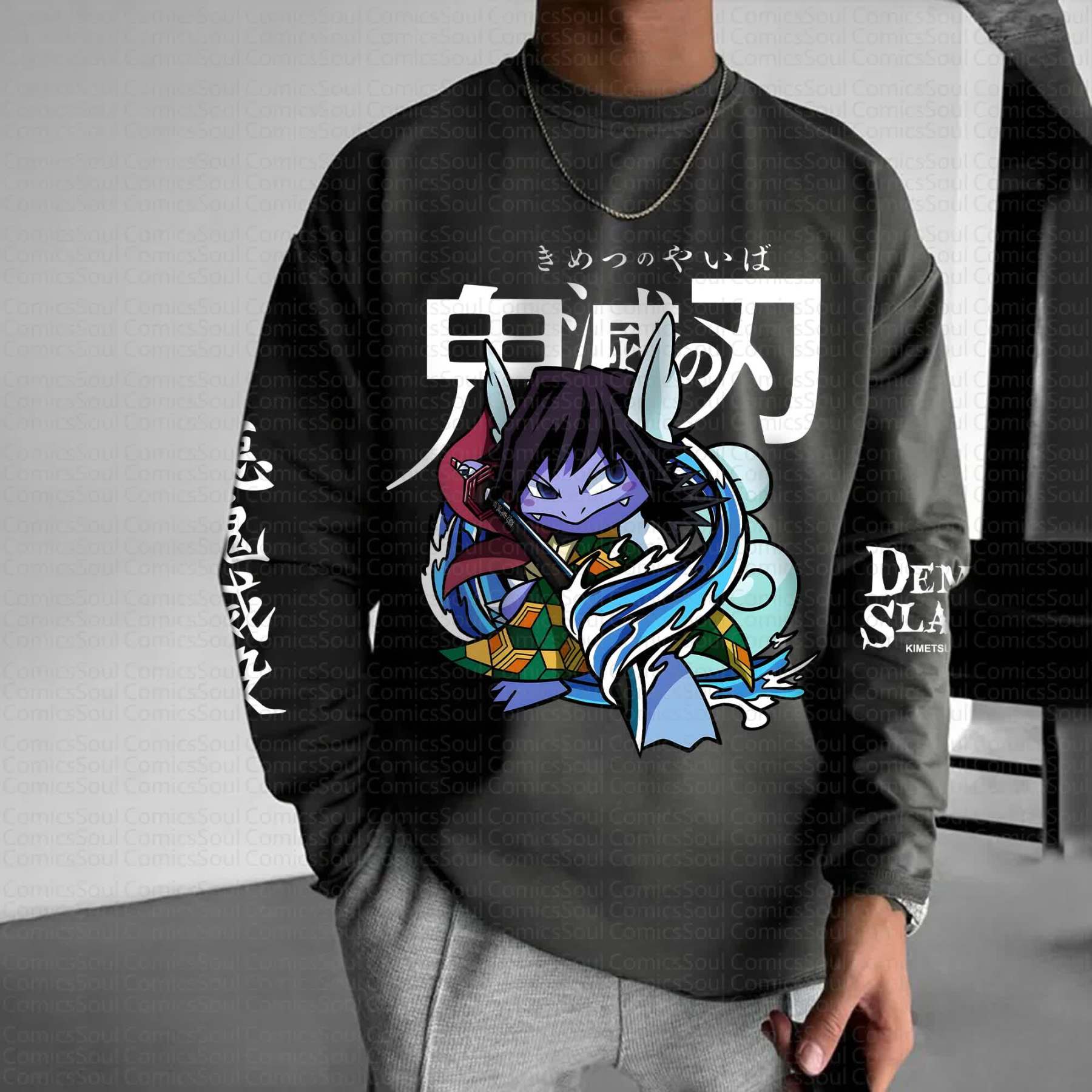 Unisex “Demon Slayer X Pokémon” Anime Graphic Streetwear Vintage Long-Sleeved T-shirt