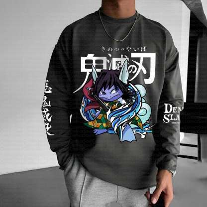 Unisex “Demon Slayer X Pokémon” Anime Graphic Streetwear Vintage Long-Sleeved T-shirt