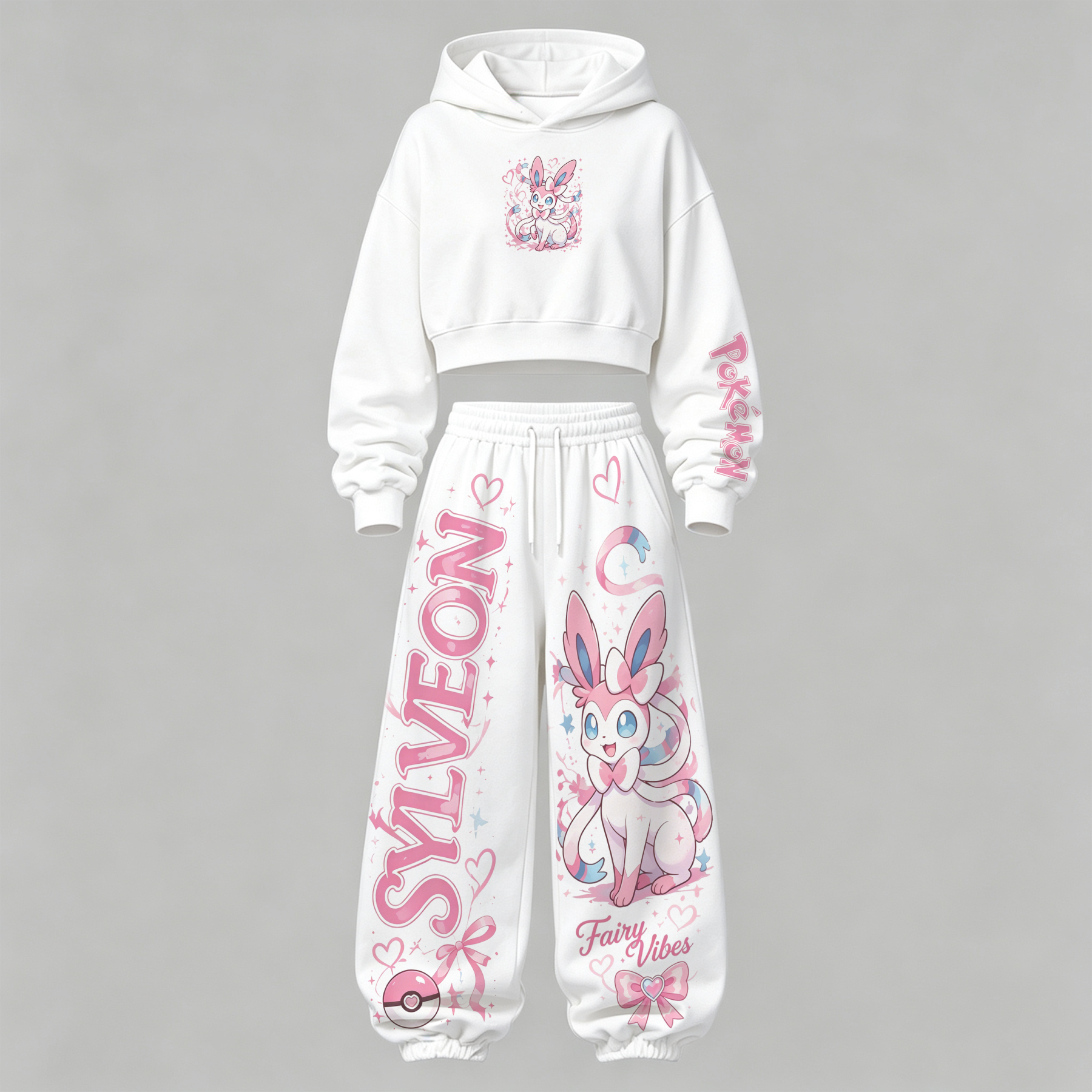 Pokémon Cropped Long Sleeve Hoodie & High Waist Jogger Pants Two Piece
