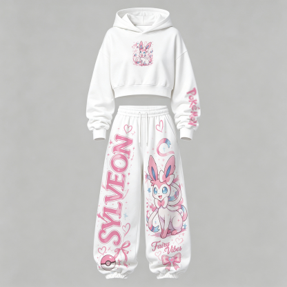 Pokémon Cropped Long Sleeve Hoodie & High Waist Jogger Pants Two Piece