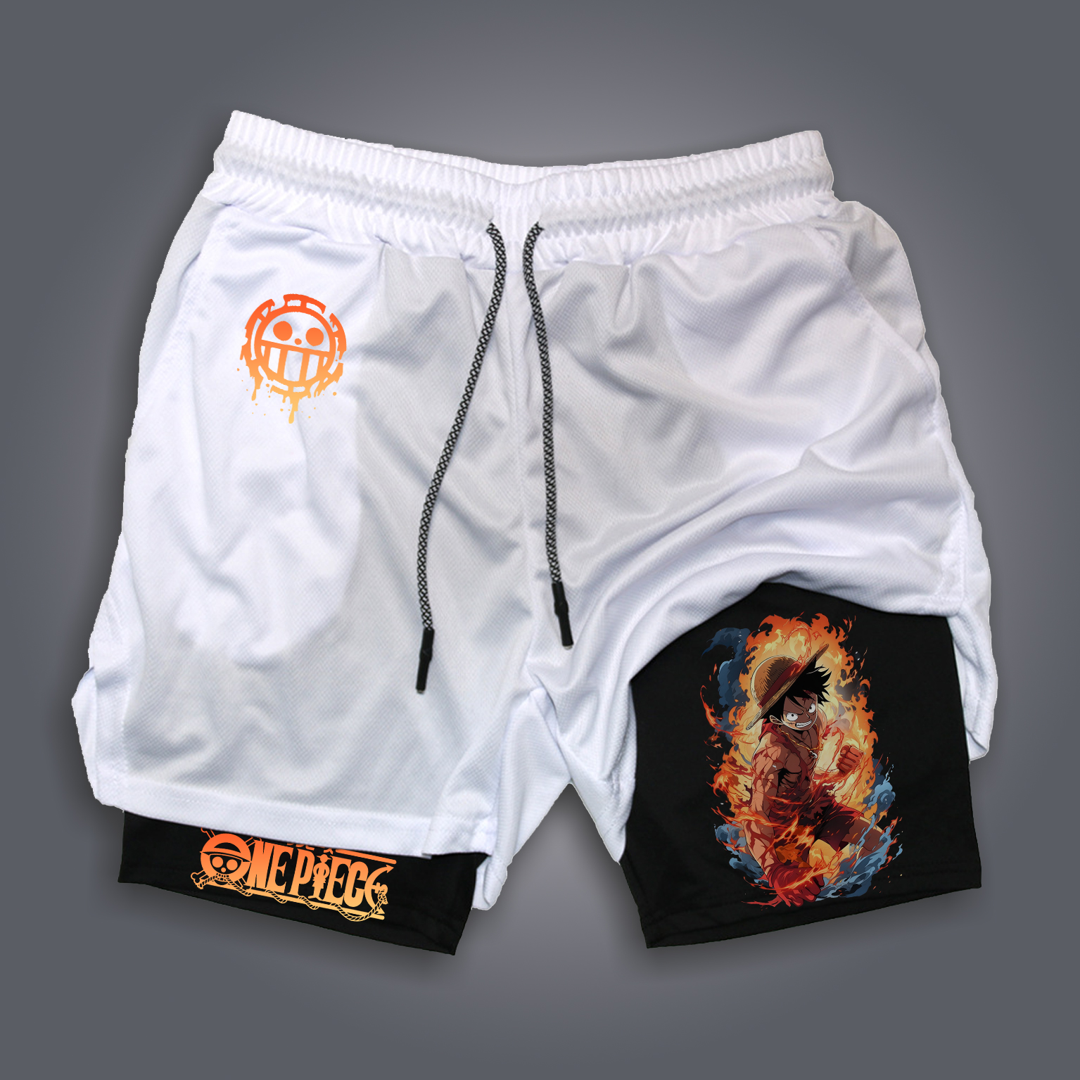 Unisex Anime Print Drawstring One Piece Shorts