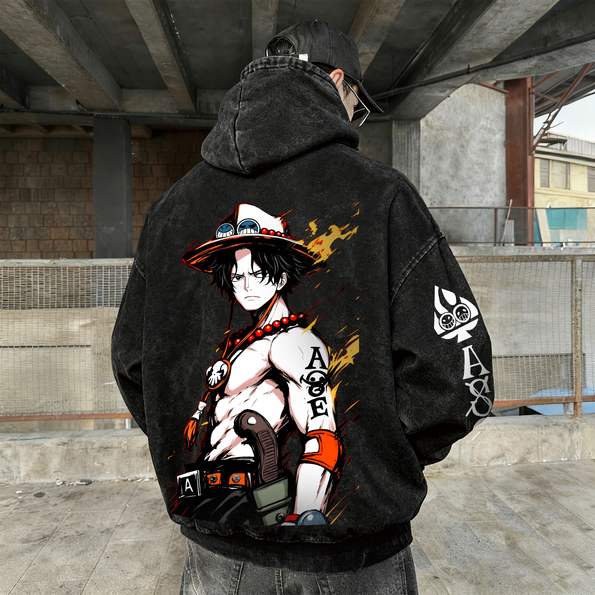 Unisex  Anime Graphic Water wash Streetwear Vintage Hoodie