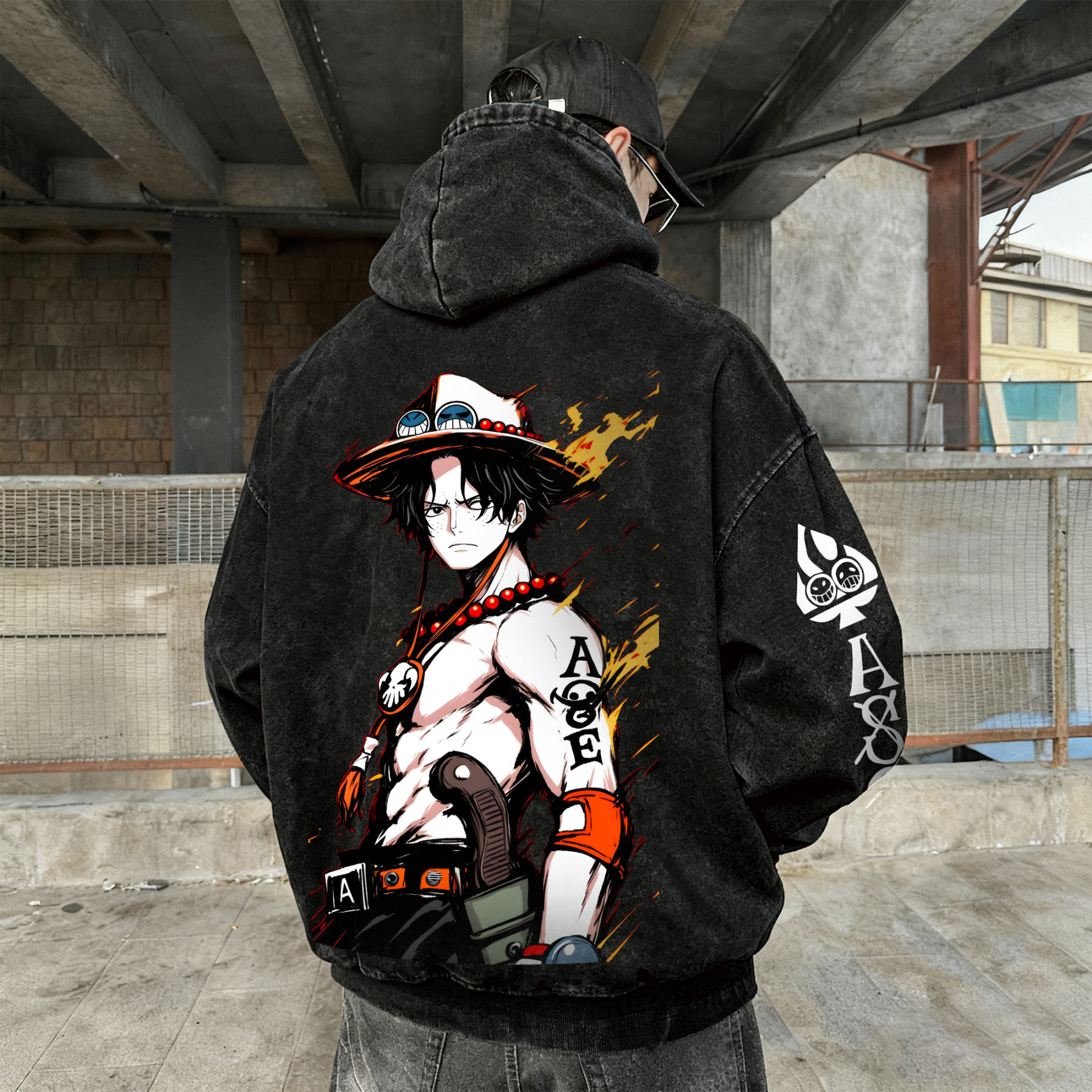 Unisex Anime Graphic Water wash Streetwear Vintage Hoodie