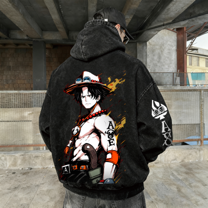 Unisex  Anime Graphic Water wash Streetwear Vintage Hoodie