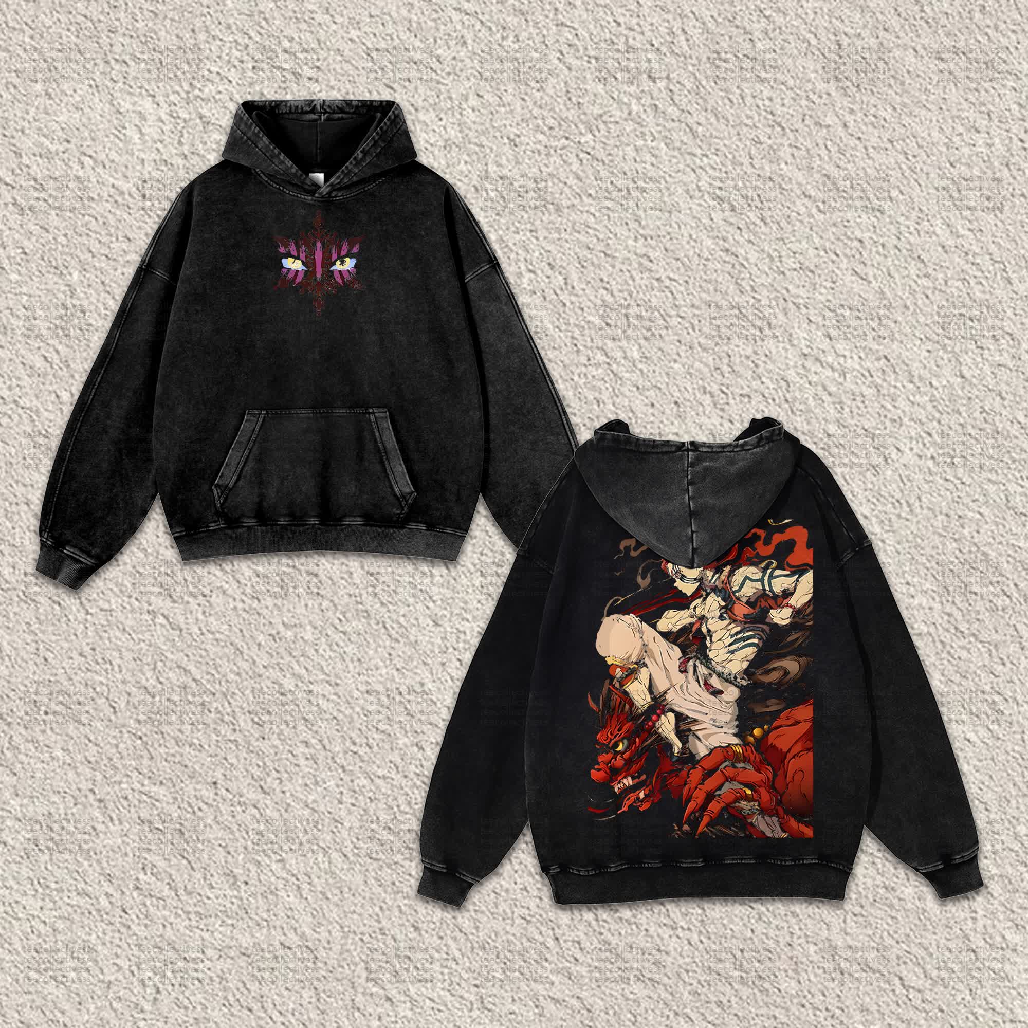 Unisex “Demon Slayer” Anime Graphic Streetwear Vintage Washed Hoodie