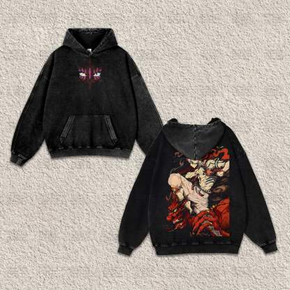Unisex “Demon Slayer” Anime Graphic Streetwear Vintage Washed Hoodie