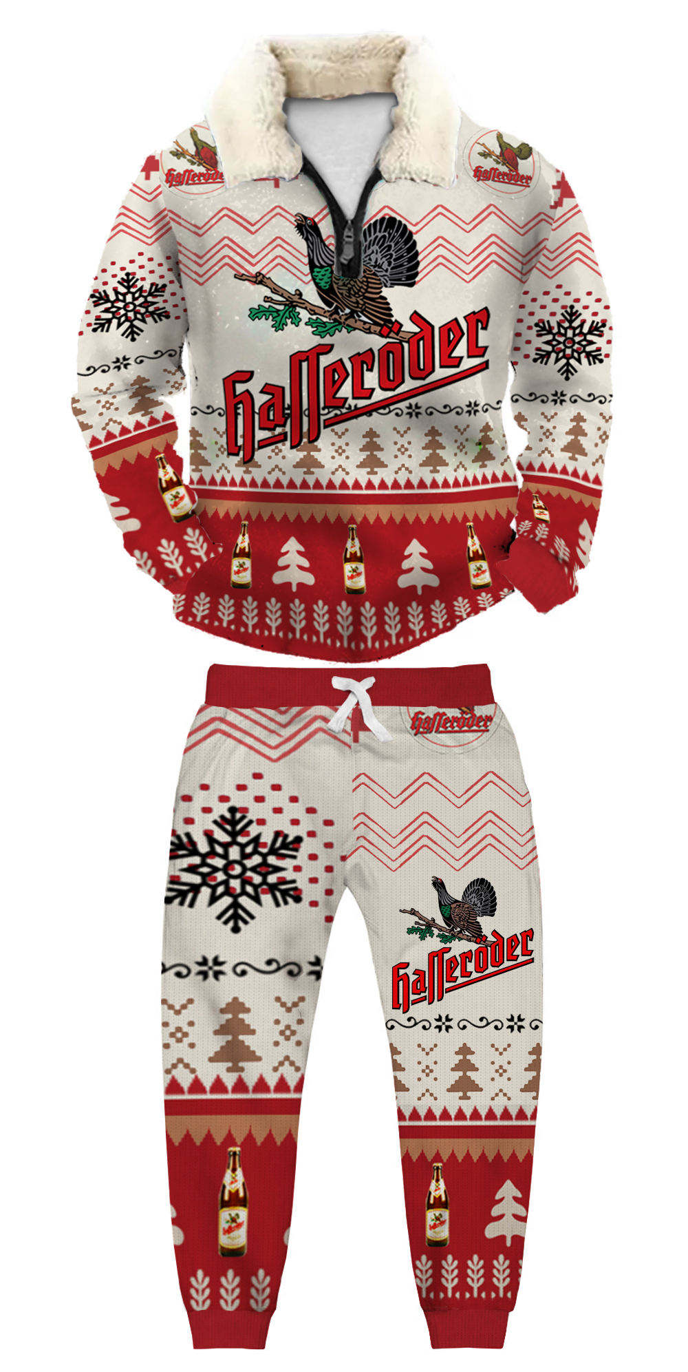 Unisex Christmas 1/4 Zip Stand Fleece Collar Thick Sweatshirt & Sweatpant Set