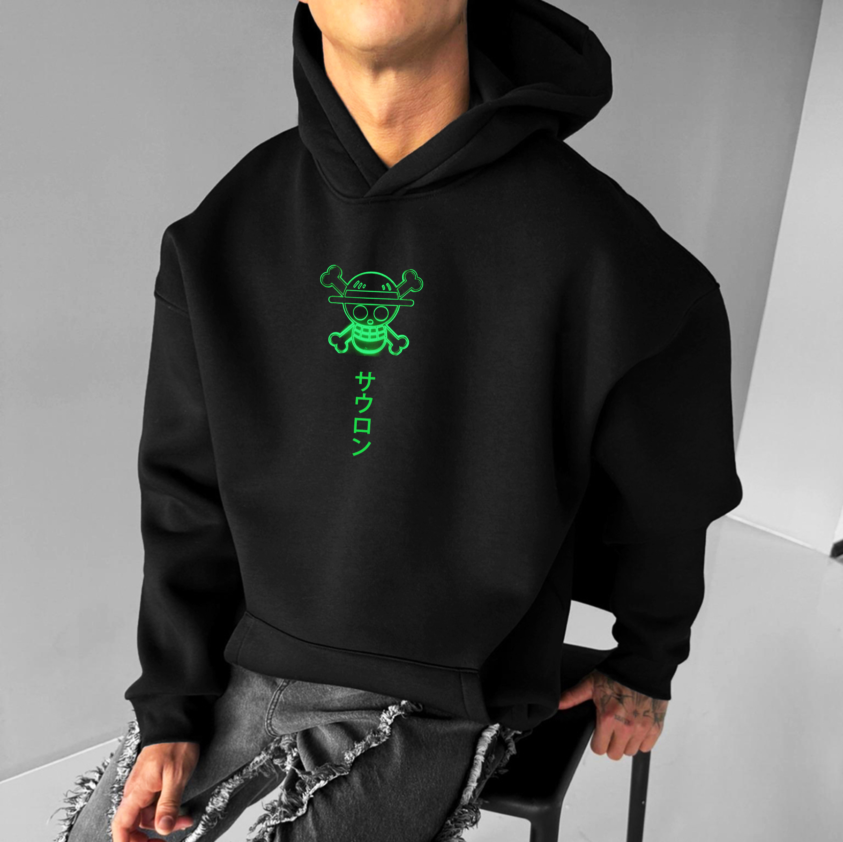 Unisex Straw Hat Pirate Anime Print Oversized Hoodie