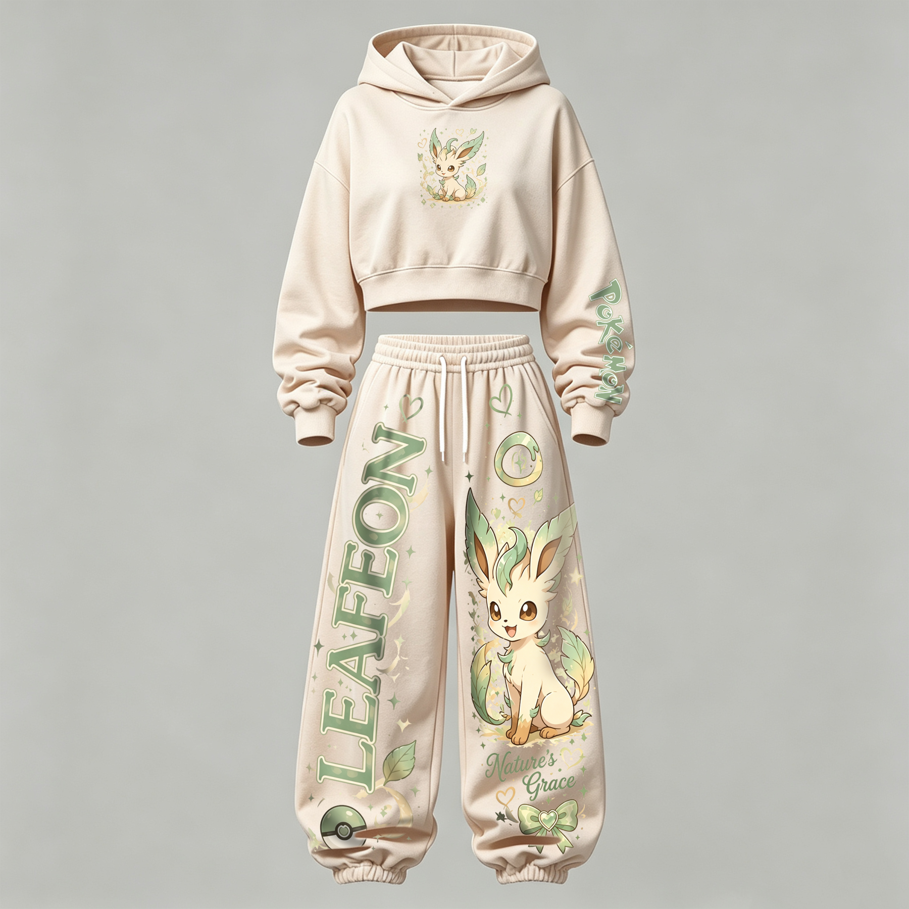 Pokémon Cropped Long Sleeve Hoodie & High Waist Jogger Pants Two Piece