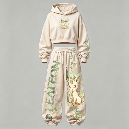 Pokémon Cropped Long Sleeve Hoodie & High Waist Jogger Pants Two Piece