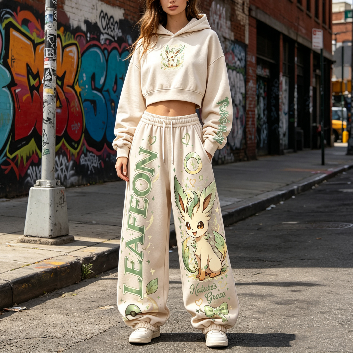 Pokémon Cropped Long Sleeve Hoodie & High Waist Jogger Pants Two Piece