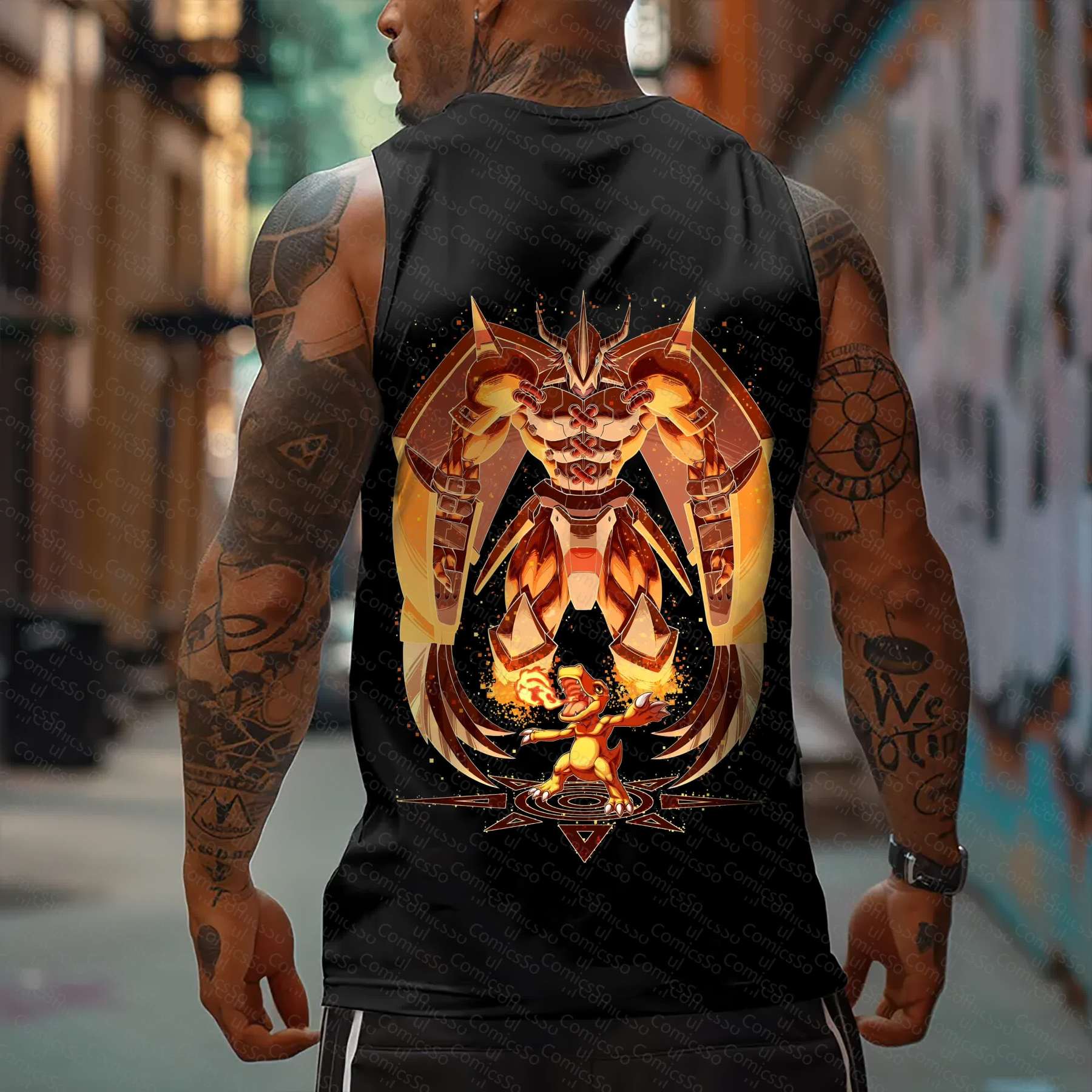 Oversized Anime Print Gym Tank Top