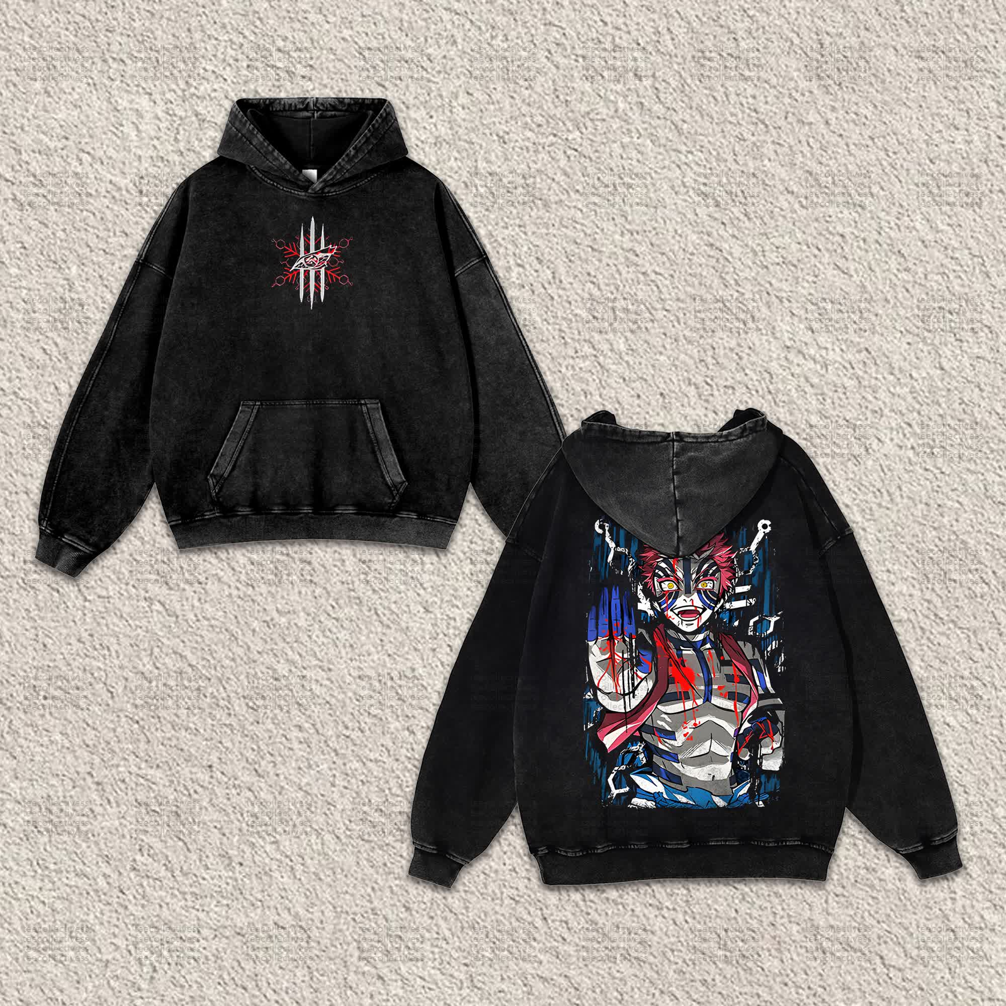 Unisex “Demon Slayer” Anime Graphic Streetwear Vintage Washed Hoodie