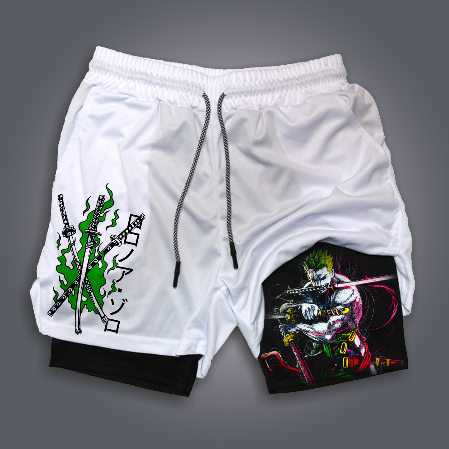 Unisex Anime Print Drawstring One Piece Shorts