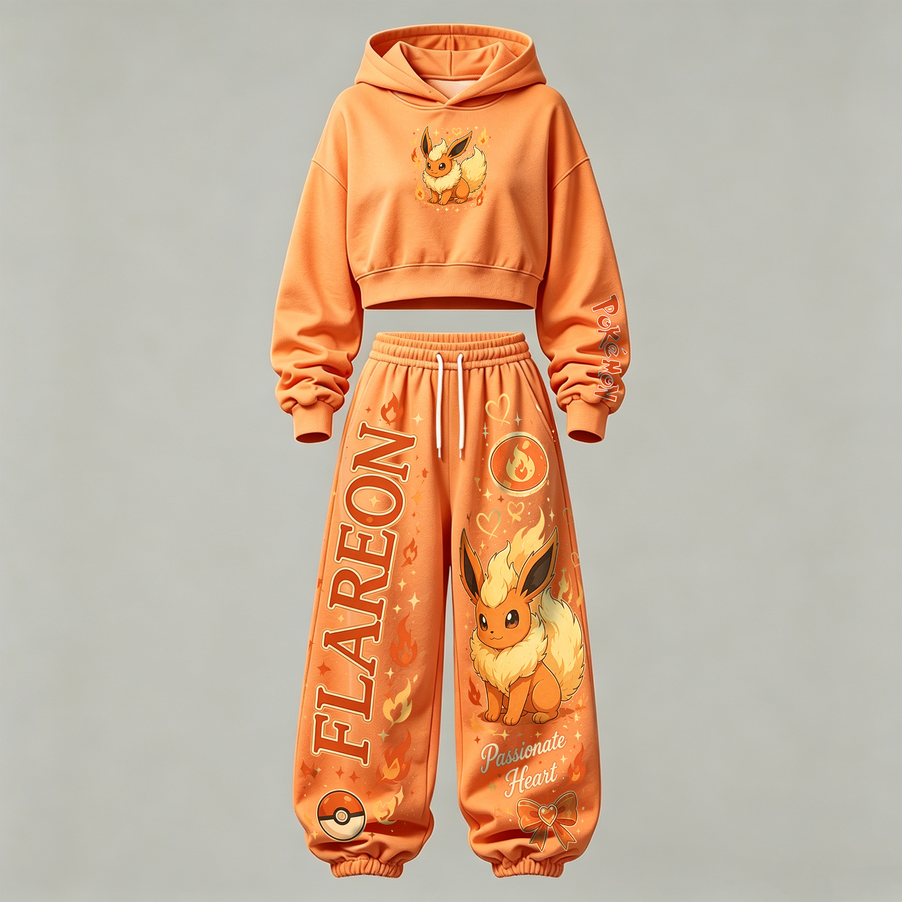 Pokémon Cropped Long Sleeve Hoodie & High Waist Jogger Pants Two Piece