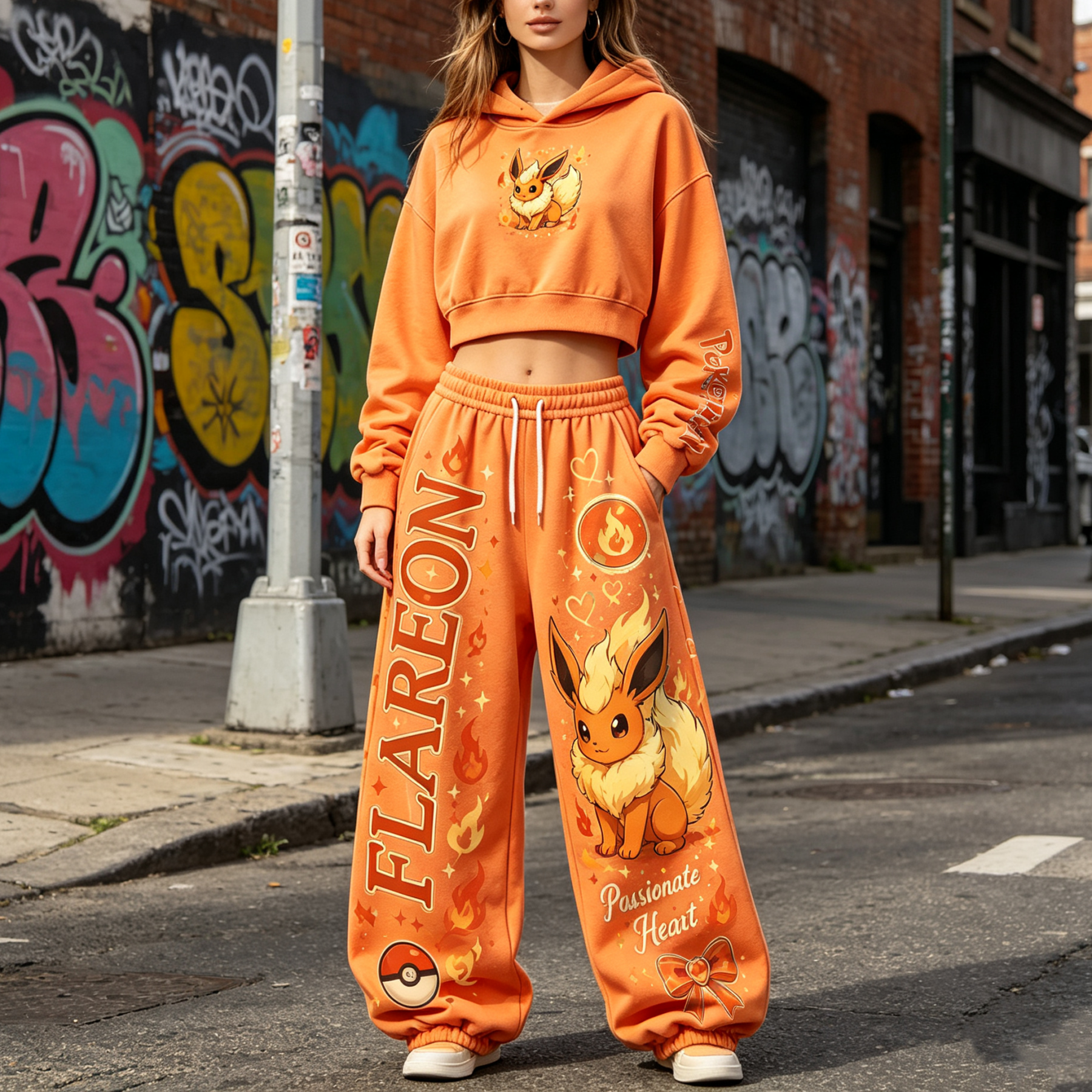 Pokémon Cropped Long Sleeve Hoodie & High Waist Jogger Pants Two Piece
