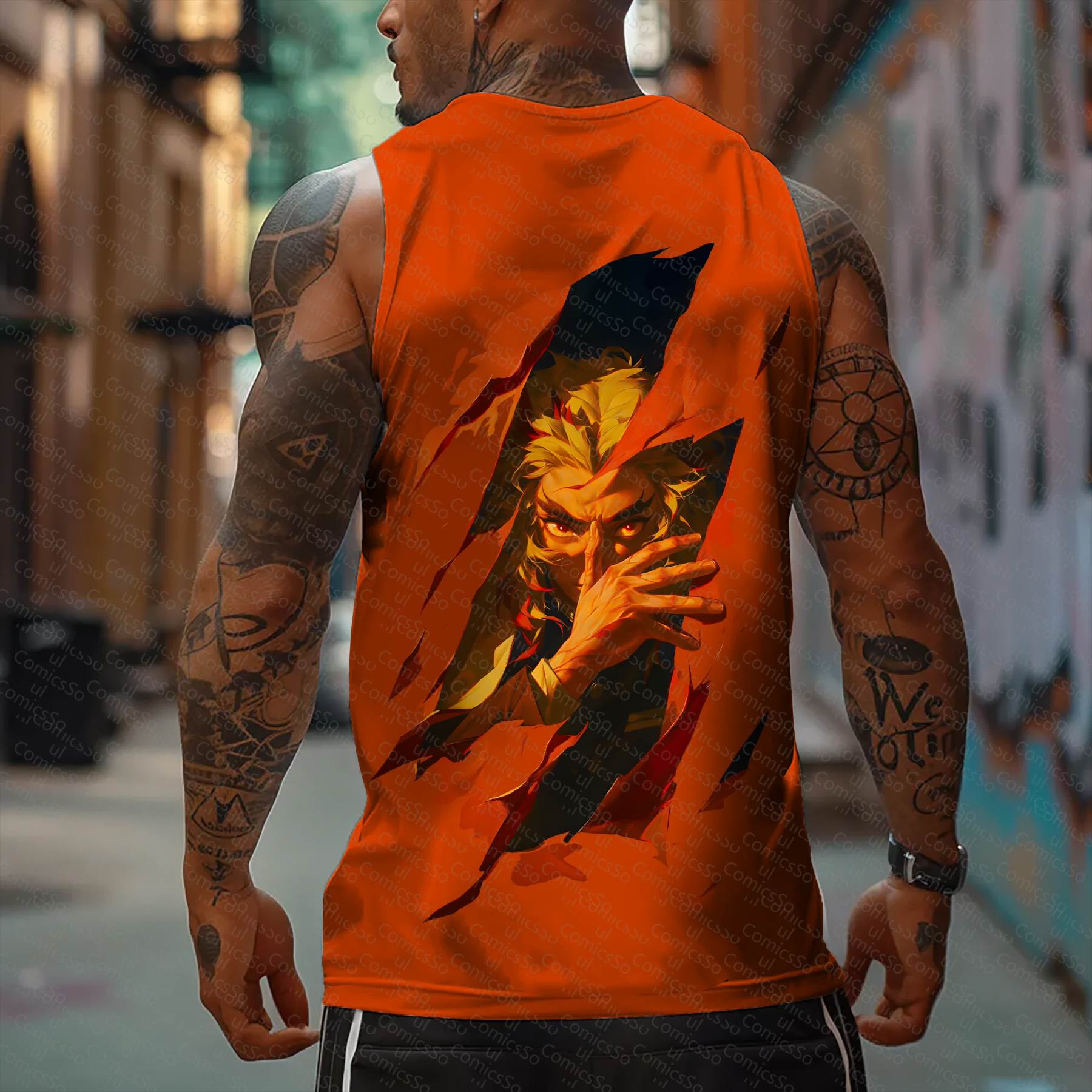 Oversized Anime Print Gym Tank Top