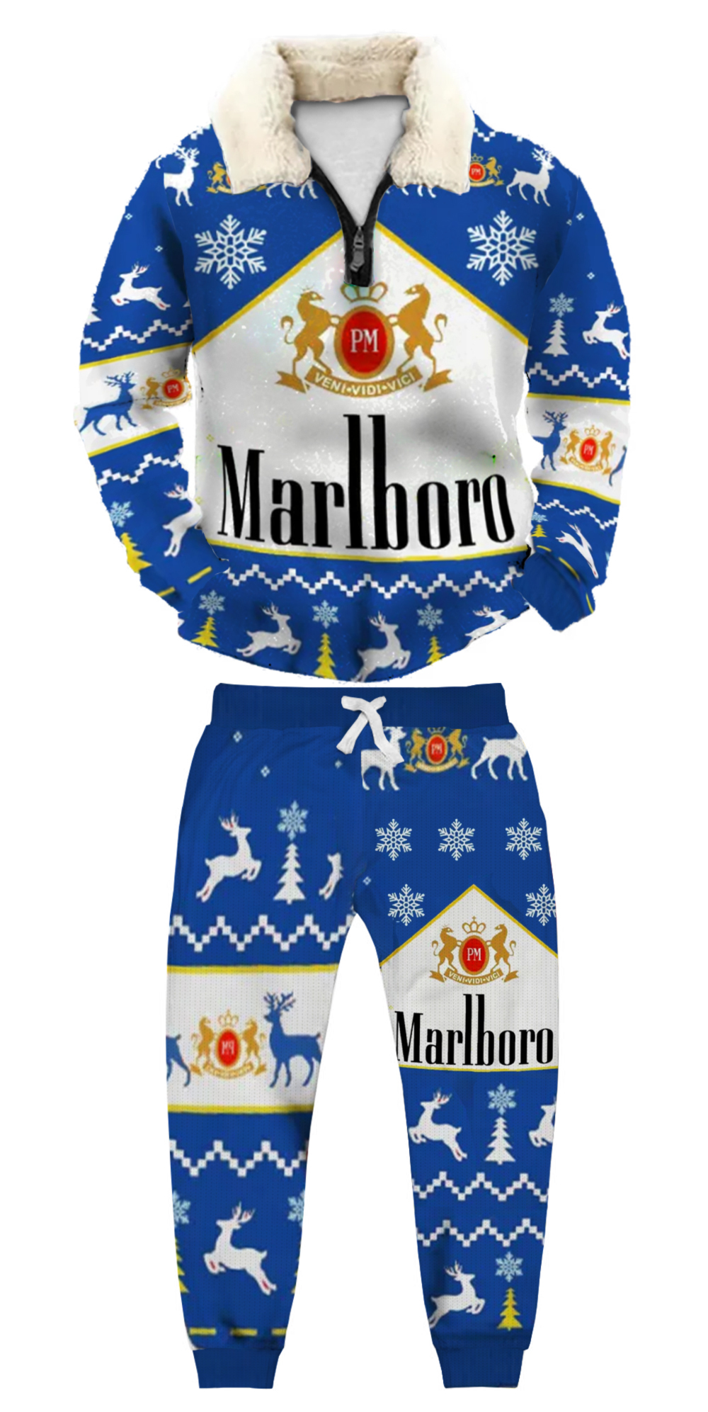 Unisex Christmas 1/4 Zip Stand Fleece Collar Thick Sweatshirt & Sweatpant