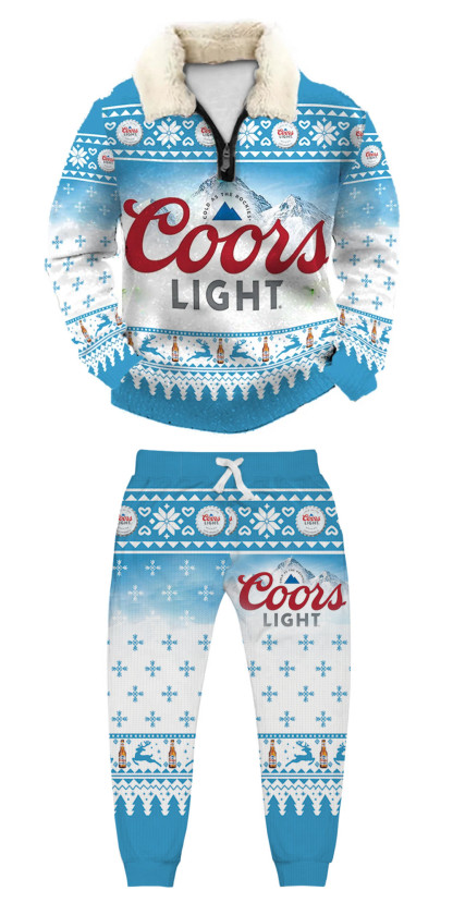 Unisex Christmas 1/4 Zip Stand Fleece Collar Thick Sweatshirt & Sweatpant Set