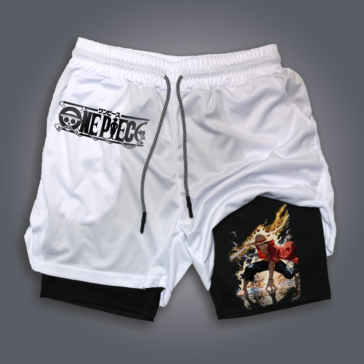 Unisex Anime Print Drawstring One Piece Shorts