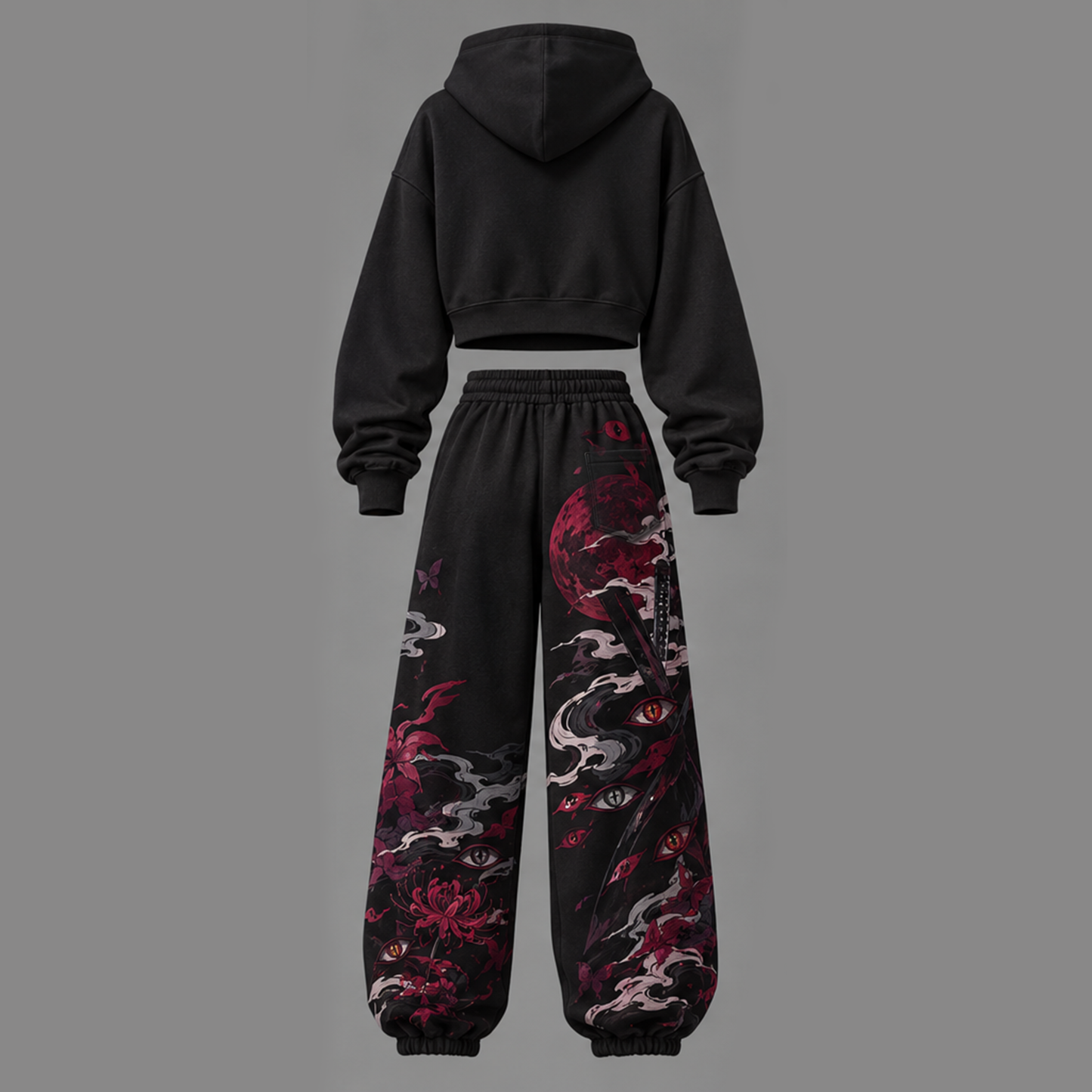 Demon Slayer Cropped Long Sleeve Hoodie & High Waist Jogger Pants Two Piece