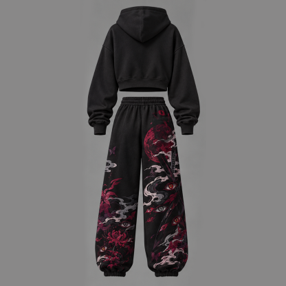 Demon Slayer Cropped Long Sleeve Hoodie & High Waist Jogger Pants Two Piece