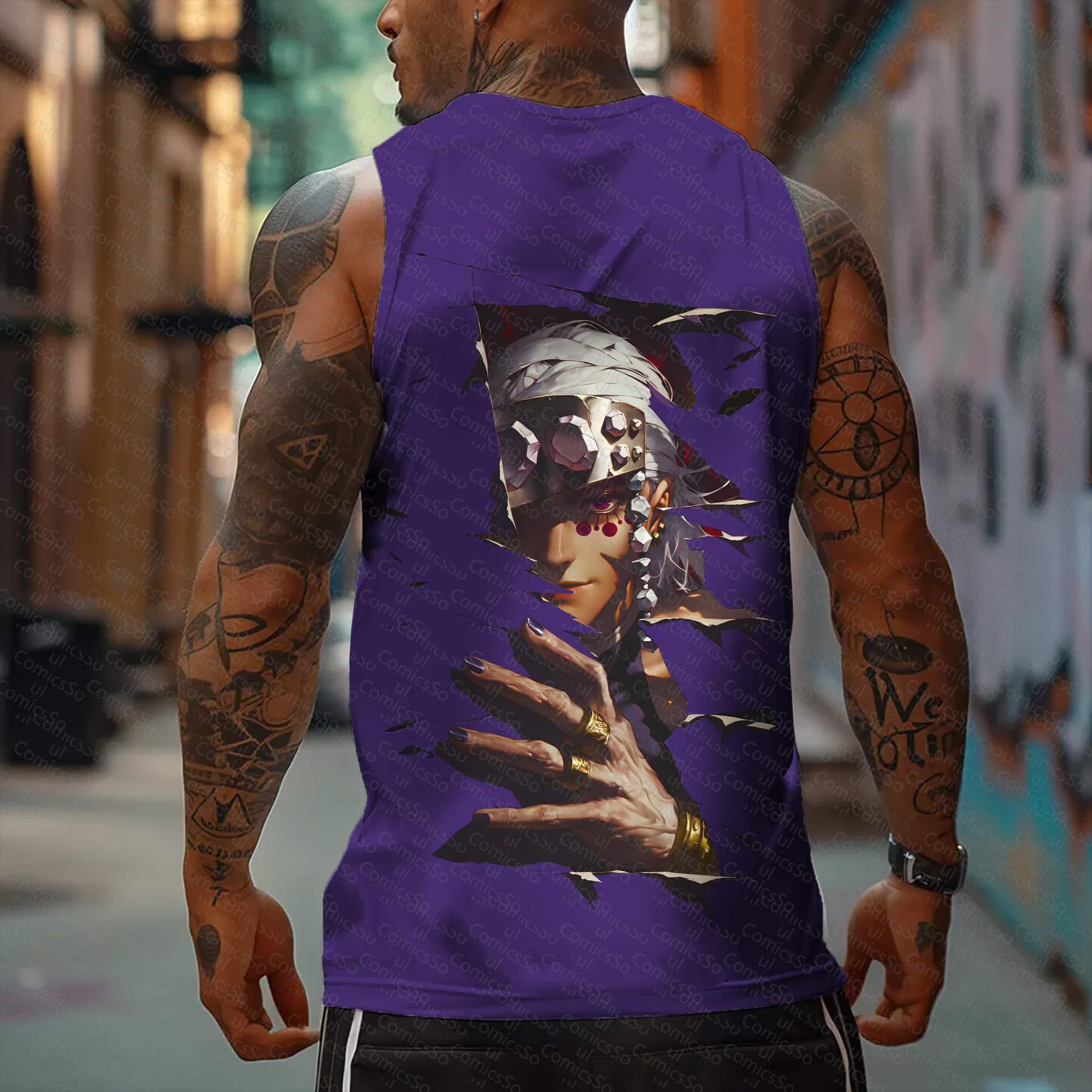 Oversized Anime Print Gym Tank Top