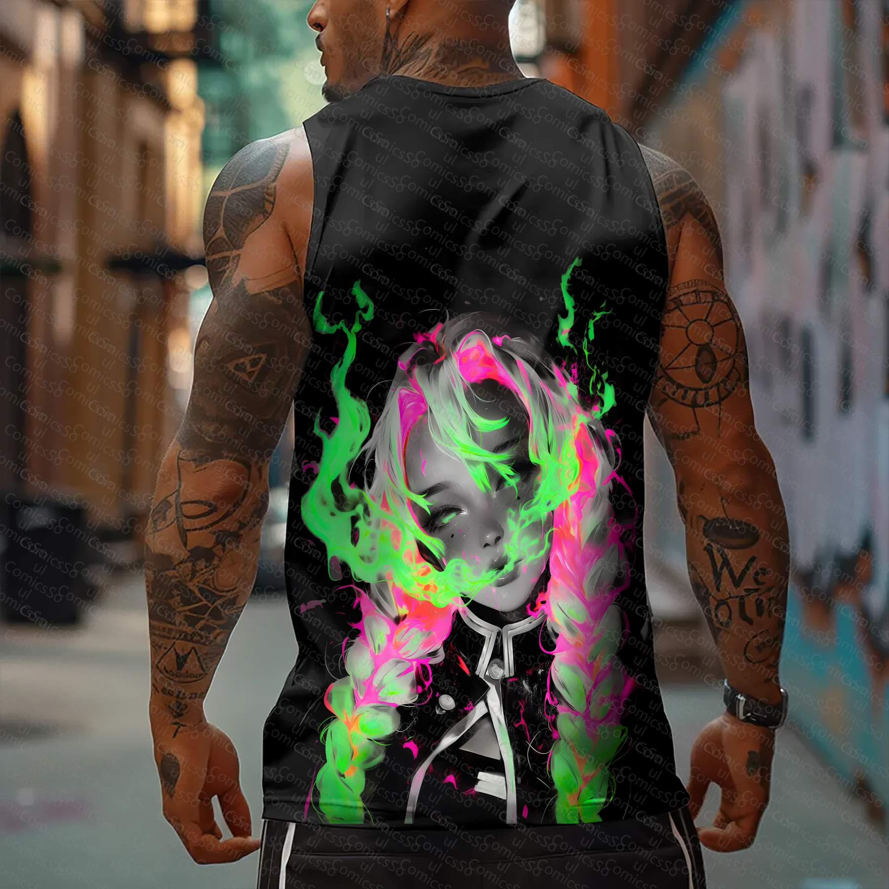 Oversized Anime Print Gym Tank Top