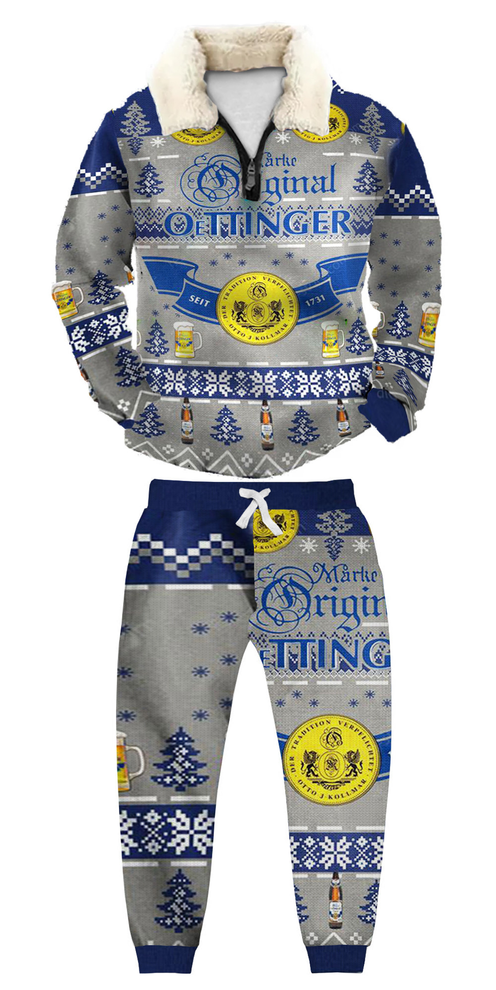 Unisex Christmas 1/4 Zip Stand Fleece Collar Thick Sweatshirt & Sweatpant