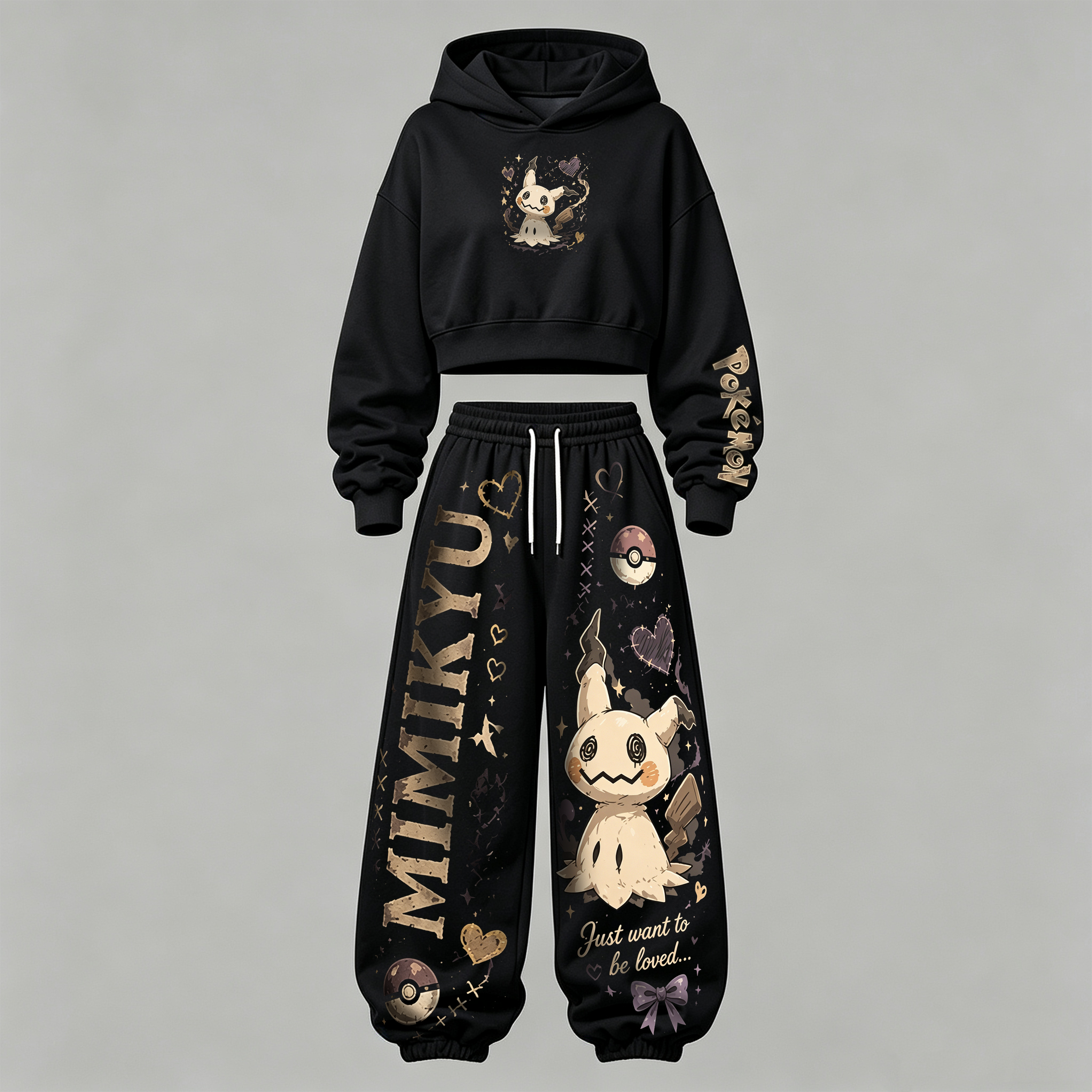 Pokémon Cropped Long Sleeve Hoodie & High Waist Jogger Pants Two Piece